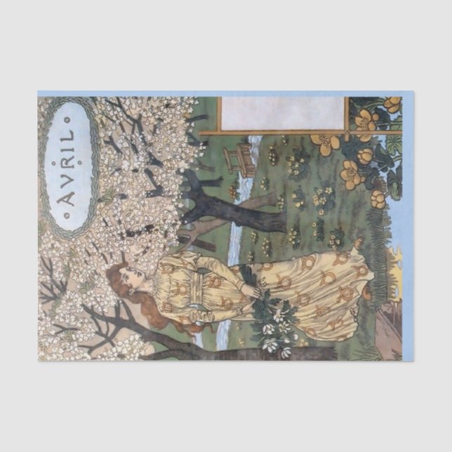 French Garden Lady with Spring Flowers Tissue Paper (Front)