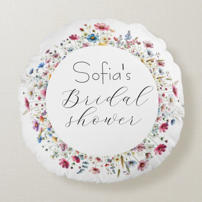 French Garden Party floral elegant typography Round Pillow (Front)