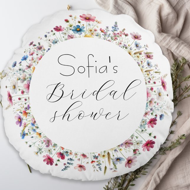 French Garden Party floral elegant typography Round Pillow (Creator Uploaded)