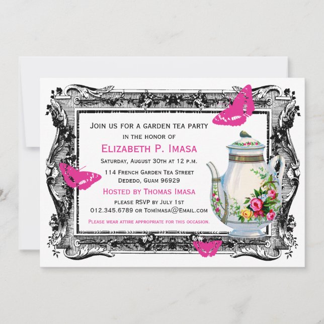 French Garden Tea Party Invitation (Front)