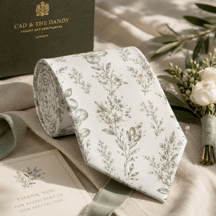 French Garden Toile Botanical Eucalyptus & Olive  Tie