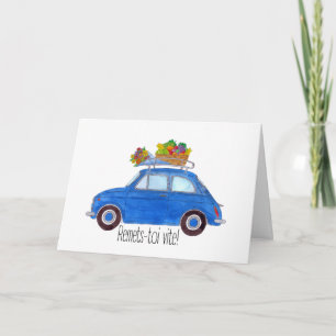 French Get well Blue Retro Fiat 500 Card