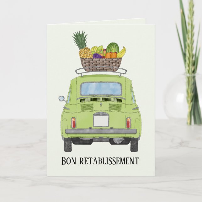 French Get well green Retro Fiat 500 Card (Front)
