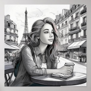 French Girl Having Coffee Poster