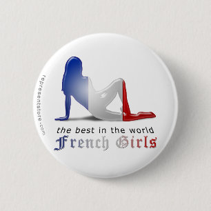 French Girl Silhouette Flag 2 Inch Round Button