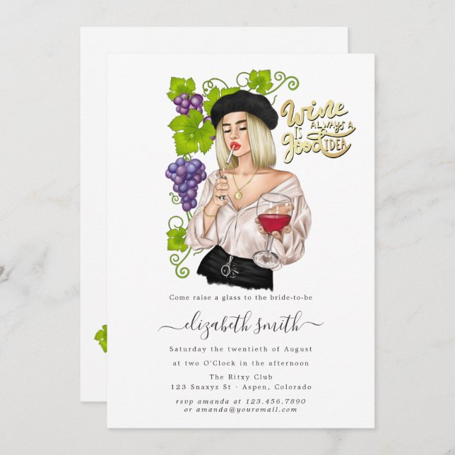 French Girl Wine Tasting Bridal Shower Invitation (Front/Back)