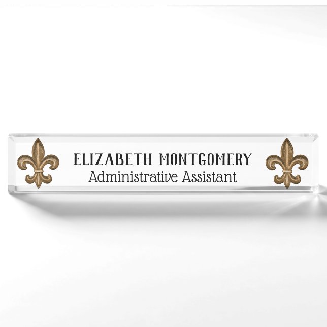 French Gold Fleur de Lis Nameplate (Front)