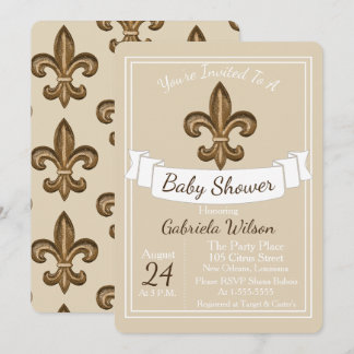 French Golden Fleur de Lis Neutral Baby Shower Invitation
