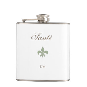 French Green Fleur de Lis Santé Monogram Wedding  Hip Flask