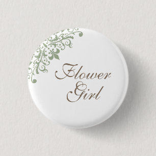 French Green Fleur de Lis Script Flower Girl 1 Inch Round Button