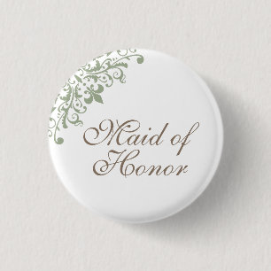 French Green Fleur de Lis Script Maid of Honour 1 Inch Round Button