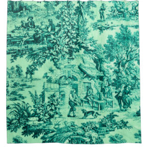 French Green Toile Chinoiserie Rustic Style 