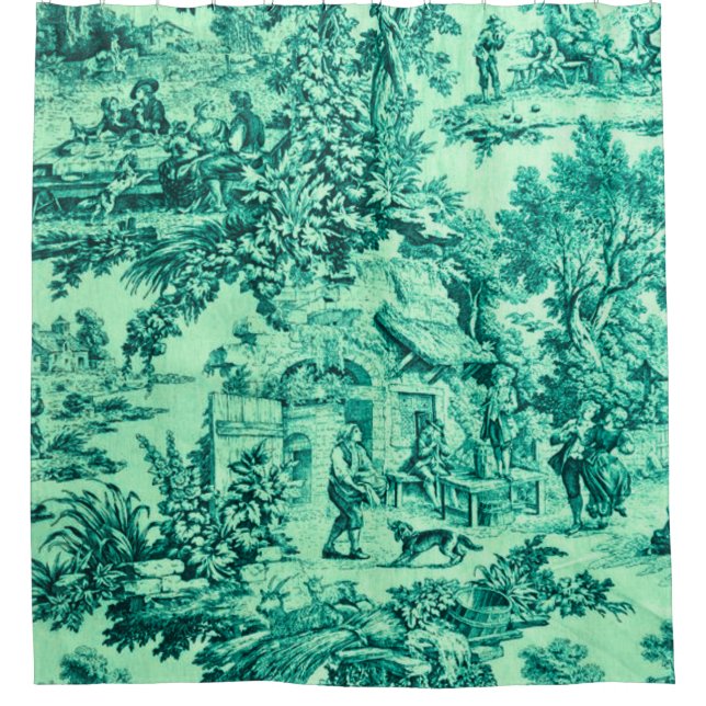 French Green Toile Chinoiserie Rustic Style  (Front)