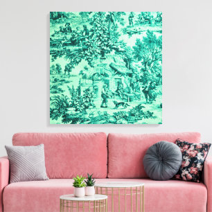 French Green Toile Chinoiserie Rustic Style  Canvas Print