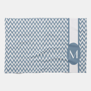French Grey Elegant Chevron Design with monogram Kitchen Towel