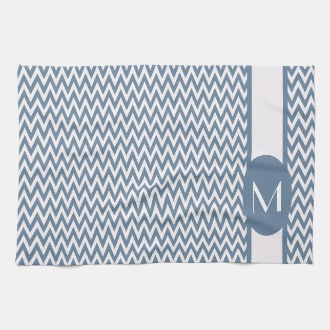French Grey Elegant Chevron Design with monogram Kitchen Towel (Horizontal)