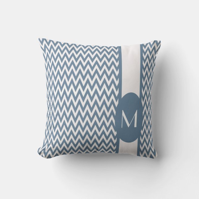 French Grey Elegant Chevron Design with monogram Throw Pillow (Front)
