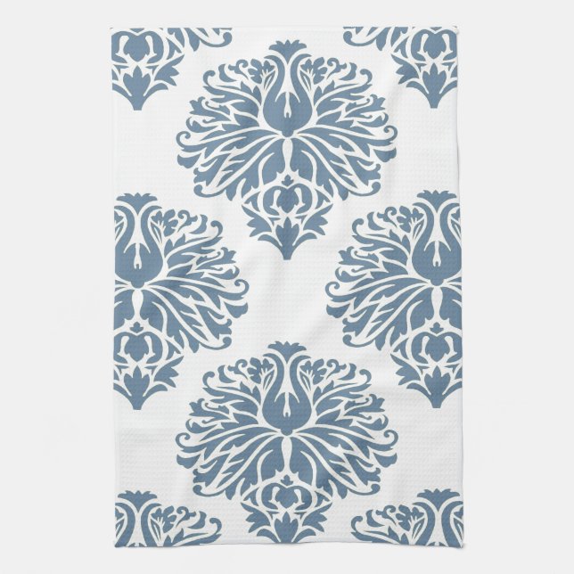 French Grey Elegant Damask Kitchen Towel (Vertical)