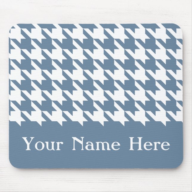French Grey Elegant Houndstooth with custom name Mouse Pad (Front)