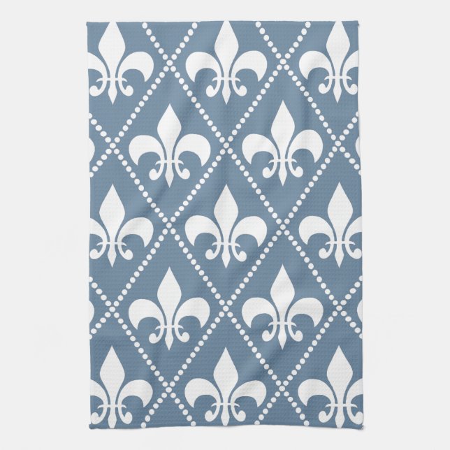 French Grey Fleur de Lis Kitchen Towel (Vertical)