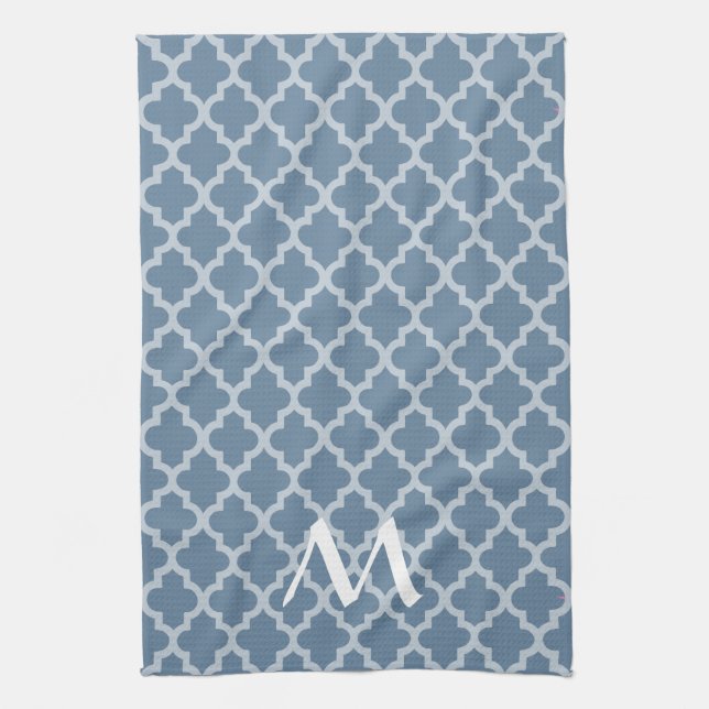 French Grey Moroccan Moods Quatrefoil with Initial Kitchen Towel (Vertical)