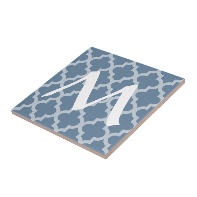 French Grey Moroccan Moods Quatrefoil with Initial Tile (Side)