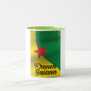 French Guiana flag travel poster Two-Tone Coffee Mug