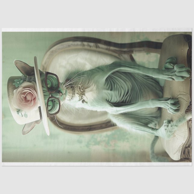 French Hairless Cat Chic Sphinx Decoupage Tissue Paper (Front)
