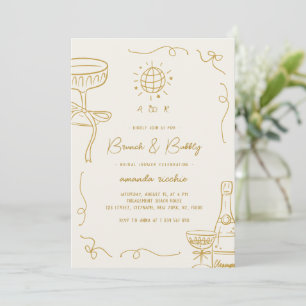 French Hand Drawn Brunch & Bubbly Bridal Shower Invitation