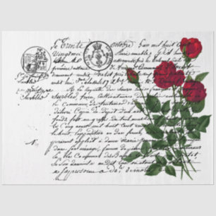 French Handwriting and Red Rose Series Design 17 Tissue Paper