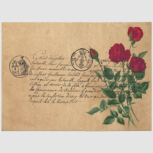 French Handwriting and Red Rose Series Design 5 Tissue Paper