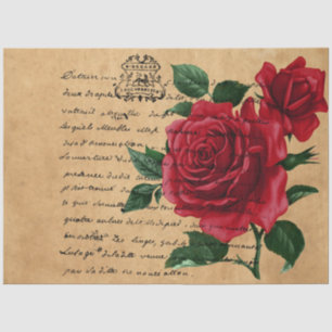 French Handwriting and Red Rose Series Design 8 Tissue Paper
