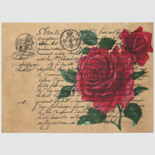 French Handwriting and Red Rose Series Design 9 Tissue Paper