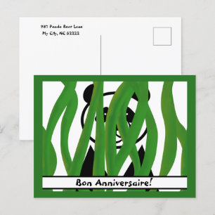 French Happy Birthday on a Panda Bear Postcard