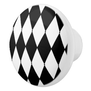 French Harlequin Black & White Stripe Ceramic Knob