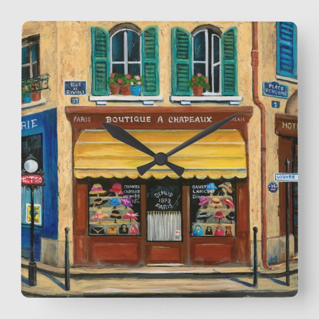French Hats and Purses Shop Square Wall Clock (Front)
