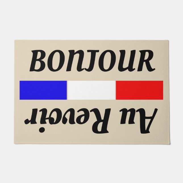 French Hello Goodbye Bonjour Au Revoir Doormat (Front)