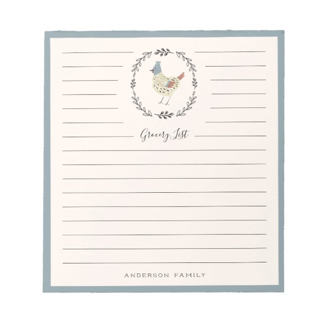 French Hen Grocery Notepad (Front)