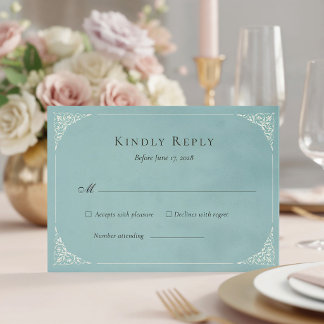 French Heron Dusty Blue Wedding Suite RSVP Card