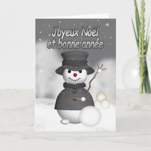 French holiday card with modern stylish snoman
