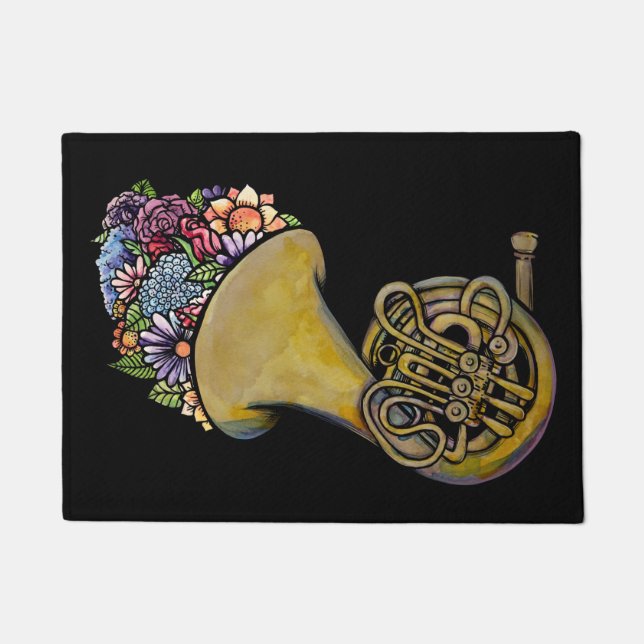 French Horn Band Music Floral Art                  Doormat (Front)