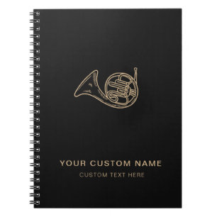 French Horn Brass Music Teacher Black Name Modern Notebook