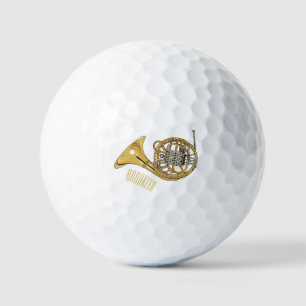 French horn cartoon illustration  golf balls
