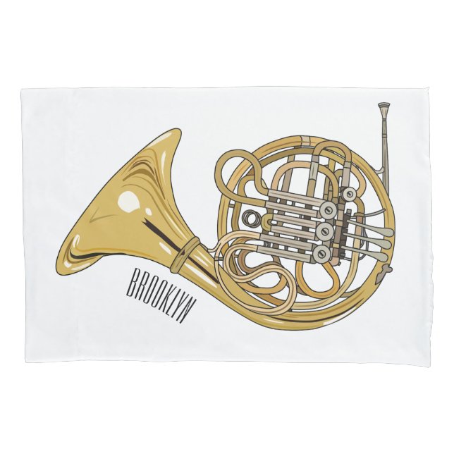 French horn cartoon illustration  pillowcase (Front)