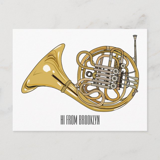 French horn cartoon illustration  postcard (Front)