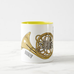 French horn cartoon illustration  Two-Tone coffee mug
