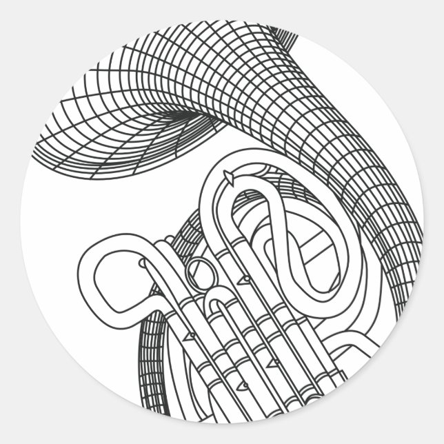 French horn classic round sticker (Front)