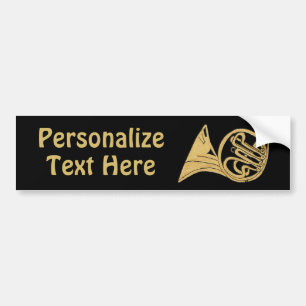 French Horn Drawing on Black Customizable Text Bumper Sticker