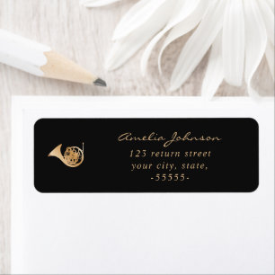French Horn Elegant Script Modern Gold Black Music