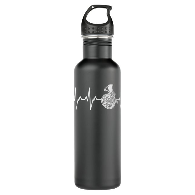 French Horn Heartbeat Gift Instrument Horn Player2 710 Ml Water Bottle (Front)